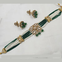 NAFJ Gold-Plated Kundan And Pearl  Elegant Bridal & Festive Jewelry Choker Necklace Set
