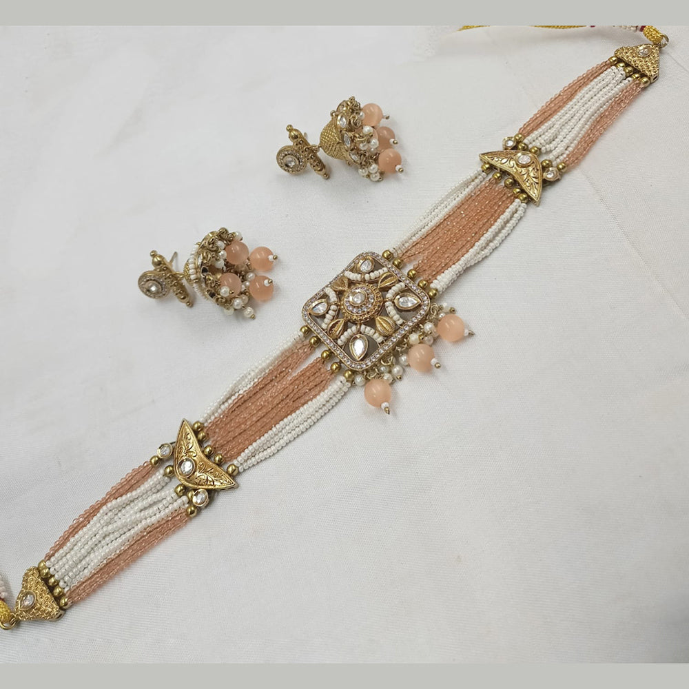 NAFJ Gold-Plated Kundan And Pearl  Elegant Bridal & Festive Jewelry Choker Necklace Set