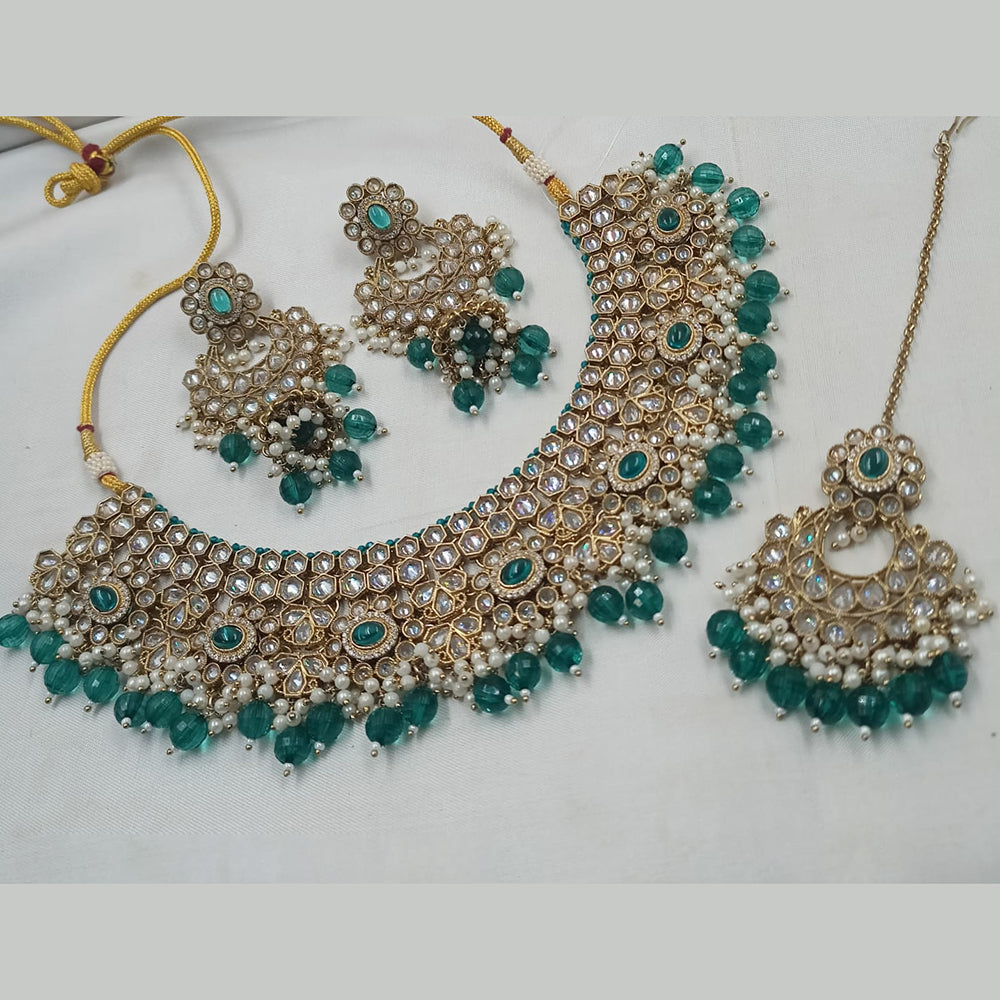 NAFJ Gold Plated Crystal & Pearl  Graceful Charm for Every Occasion Choker Necklace Set