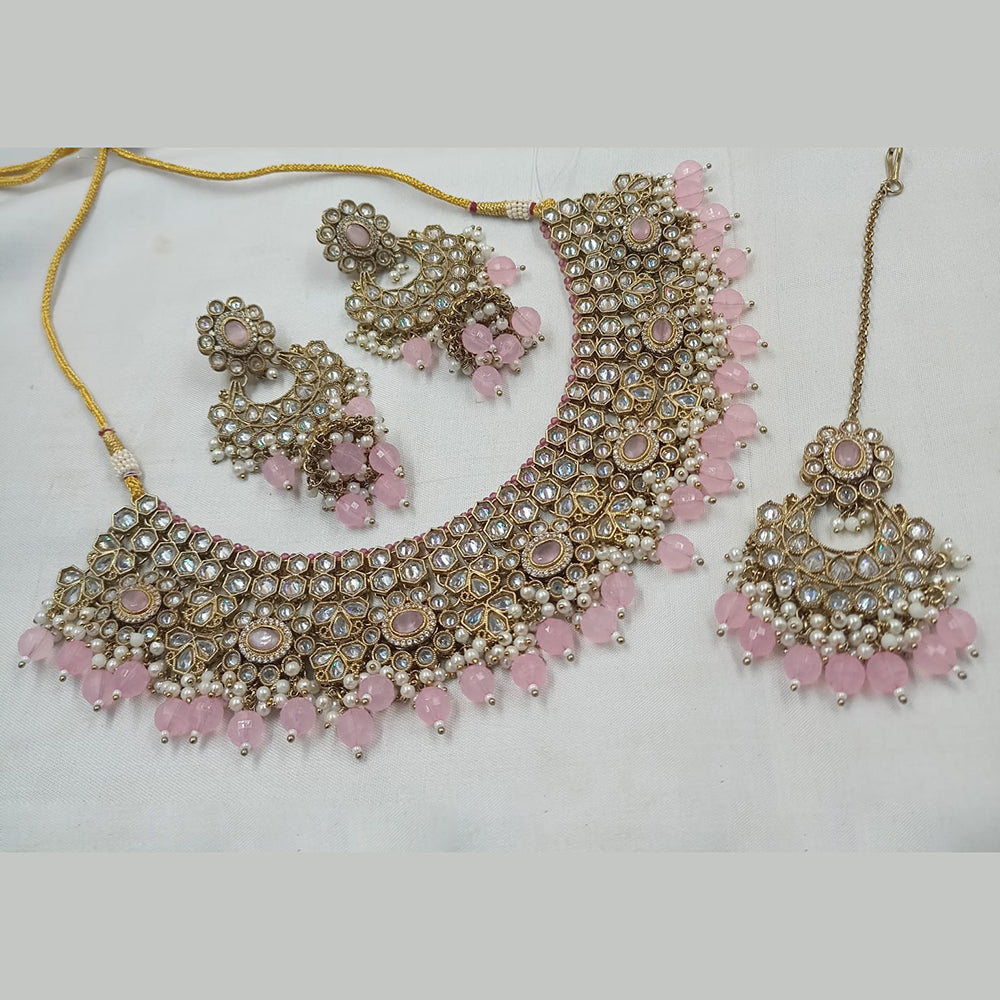 NAFJ Gold Plated Crystal & Pearl  Graceful Charm for Every Occasion Choker Necklace Set