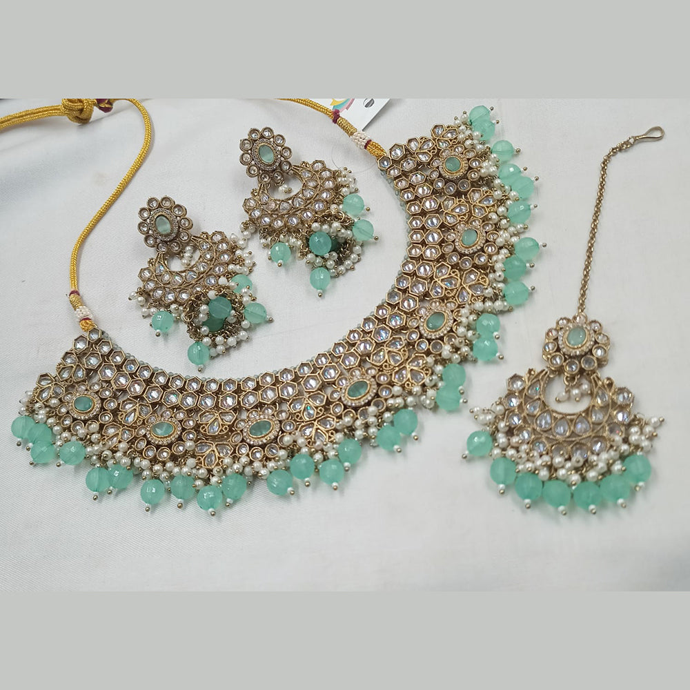 NAFJ Gold Plated Crystal & Pearl  Graceful Charm for Every Occasion Choker Necklace Set