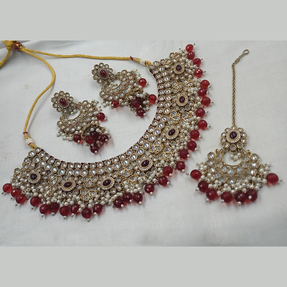 NAFJ Gold Plated Crystal & Pearl  Graceful Charm for Every Occasion Choker Necklace Set