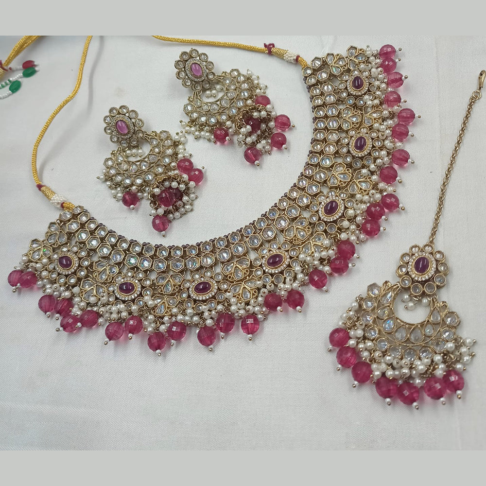 NAFJ Gold Plated Crystal & Pearl  Graceful Charm for Every Occasion Choker Necklace Set