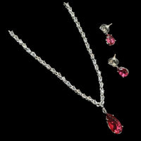 NAFJ Glamorous Silver Plated American Diamond Necklace Set