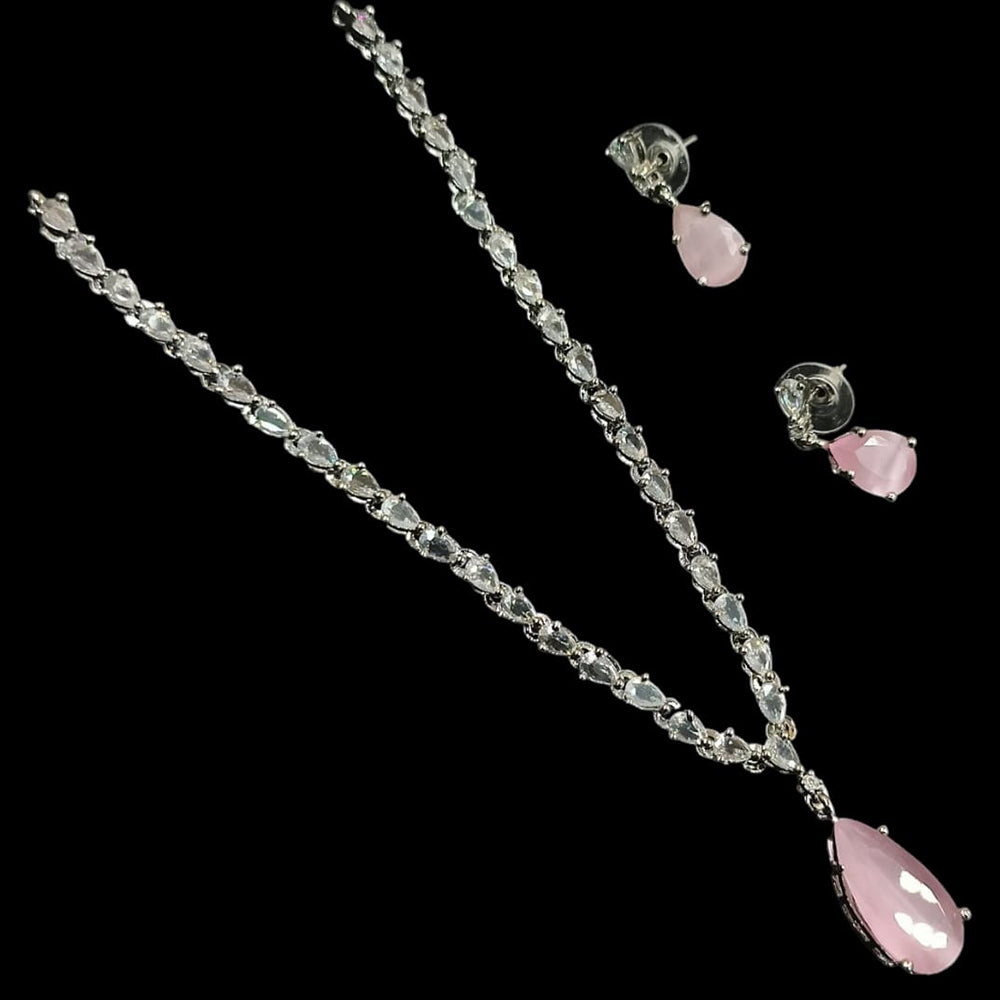 NAFJ Glamorous Silver Plated American Diamond Necklace Set
