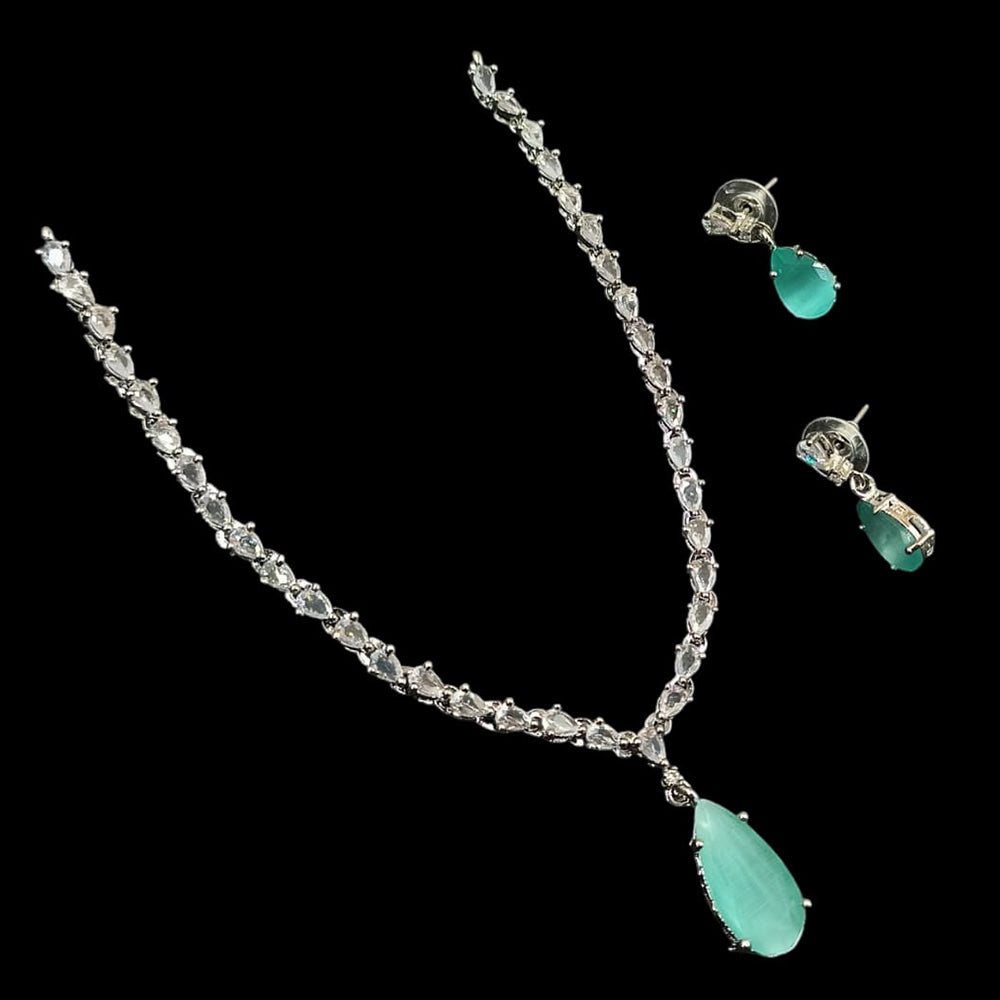 NAFJ Glamorous Silver Plated American Diamond Necklace Set