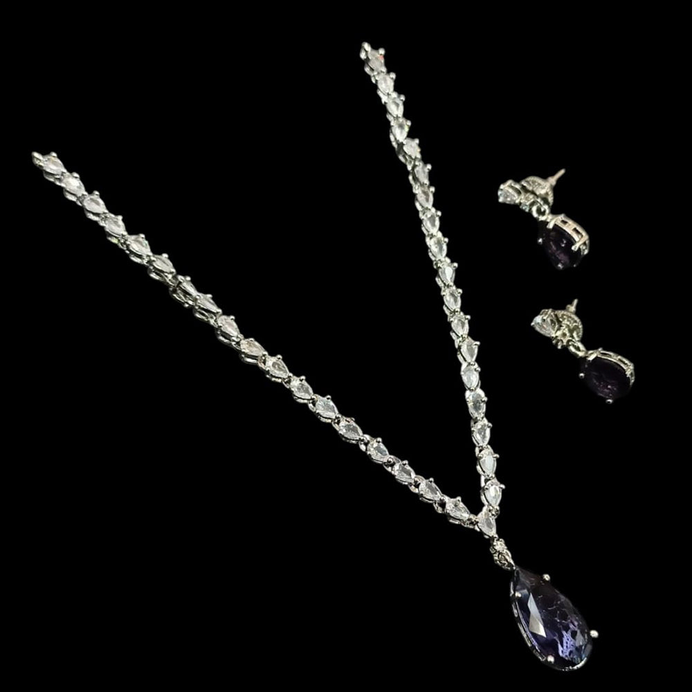 NAFJ Glamorous Silver Plated American Diamond Necklace Set