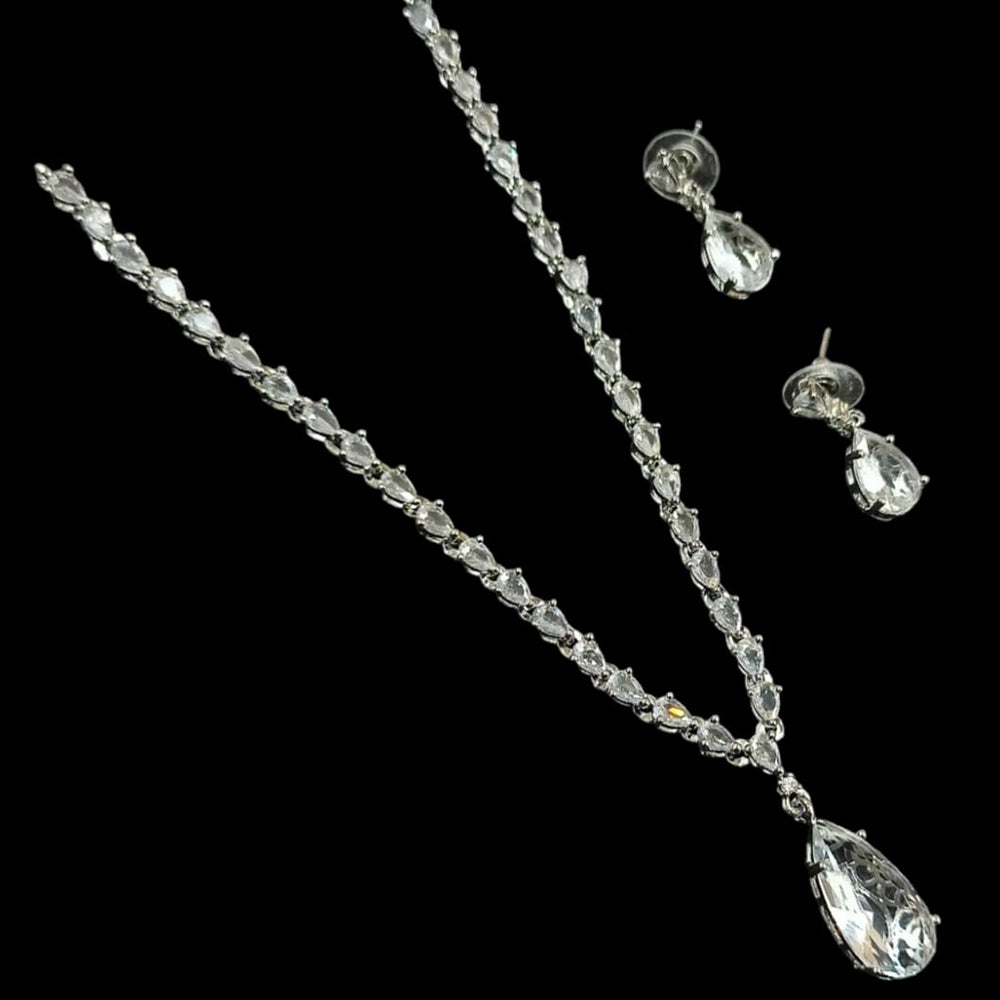 NAFJ Glamorous Silver Plated American Diamond Necklace Set