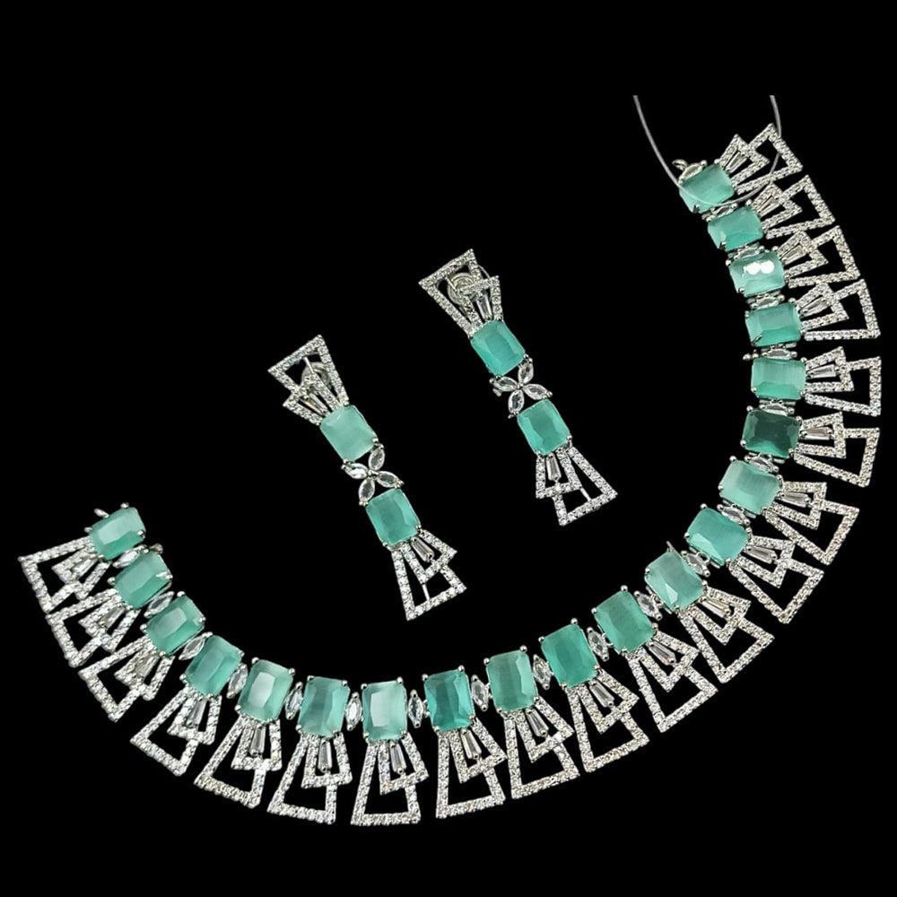 NAFJ Glamorous Silver Plated American Diamond Necklace Set