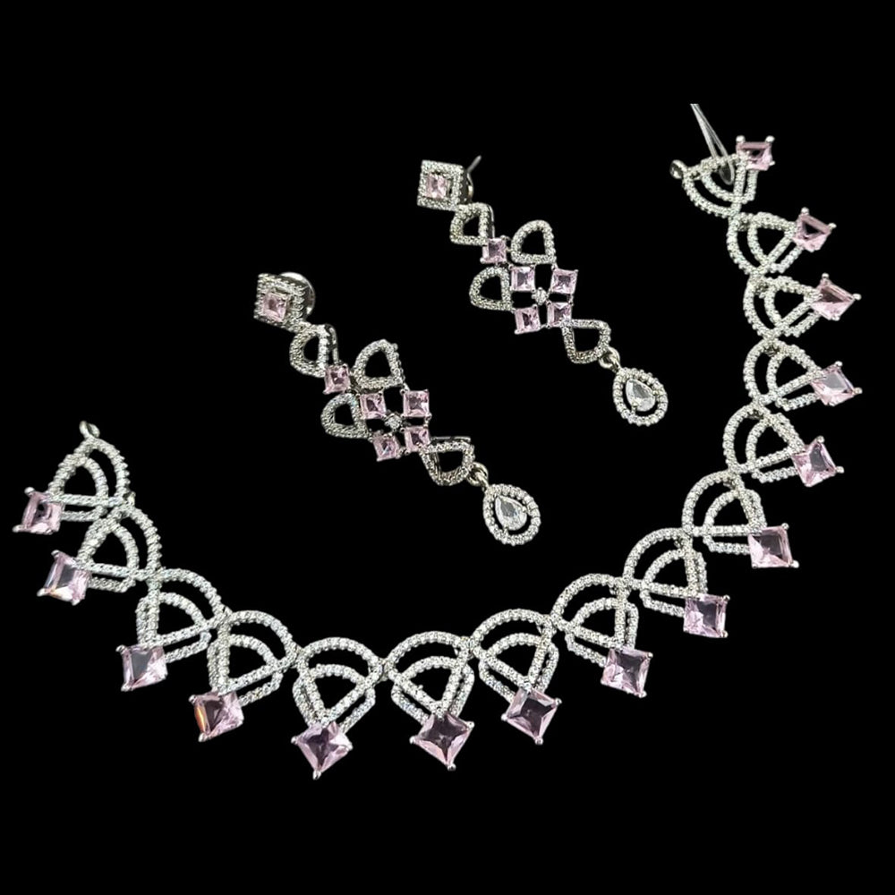 NAFJ Glamorous Silver Plated American Diamond Necklace Set