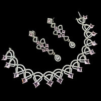 NAFJ Glamorous Silver Plated American Diamond Necklace Set