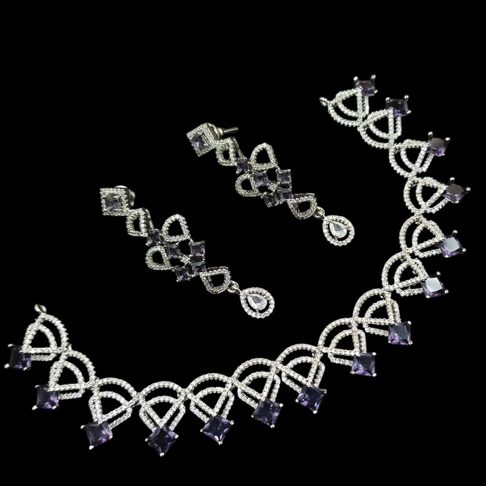NAFJ Glamorous Silver Plated American Diamond Necklace Set