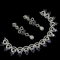 NAFJ Glamorous Silver Plated American Diamond Necklace Set