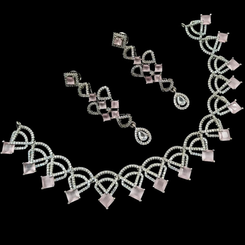 NAFJ Glamorous Silver Plated American Diamond Necklace Set