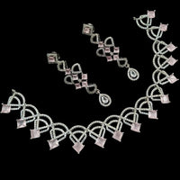 NAFJ Glamorous Silver Plated American Diamond Necklace Set