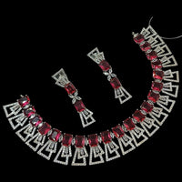 NAFJ Glamorous Silver Plated American Diamond Necklace Set