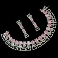 NAFJ Glamorous Silver Plated American Diamond Necklace Set