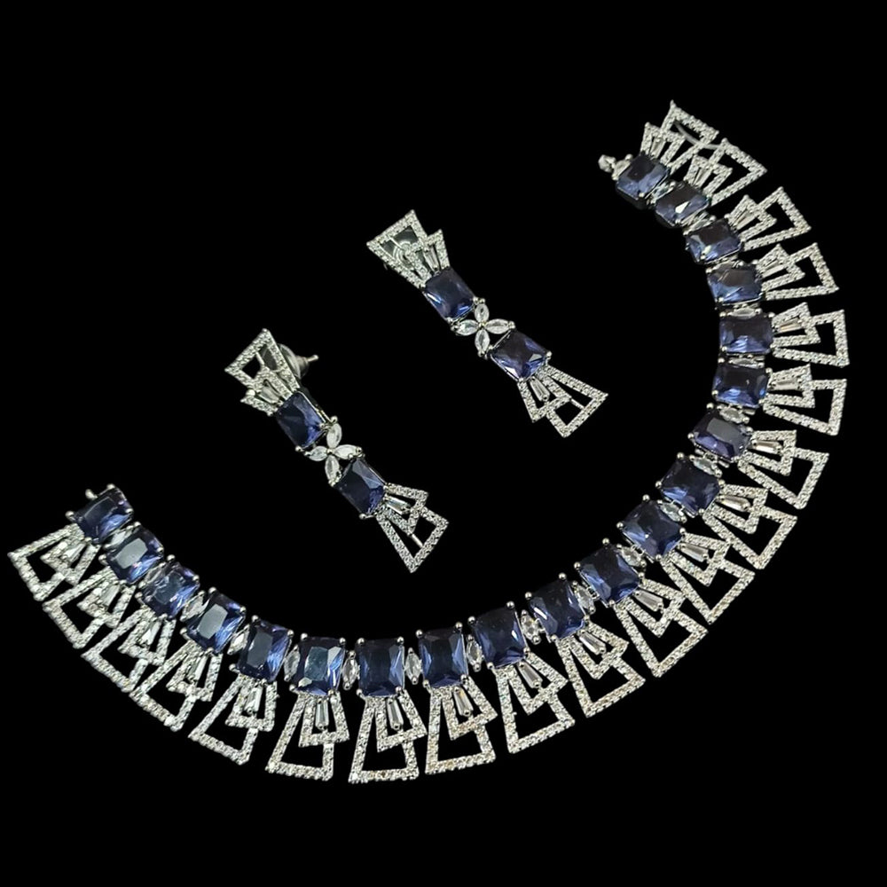 NAFJ Glamorous Silver Plated American Diamond Necklace Set