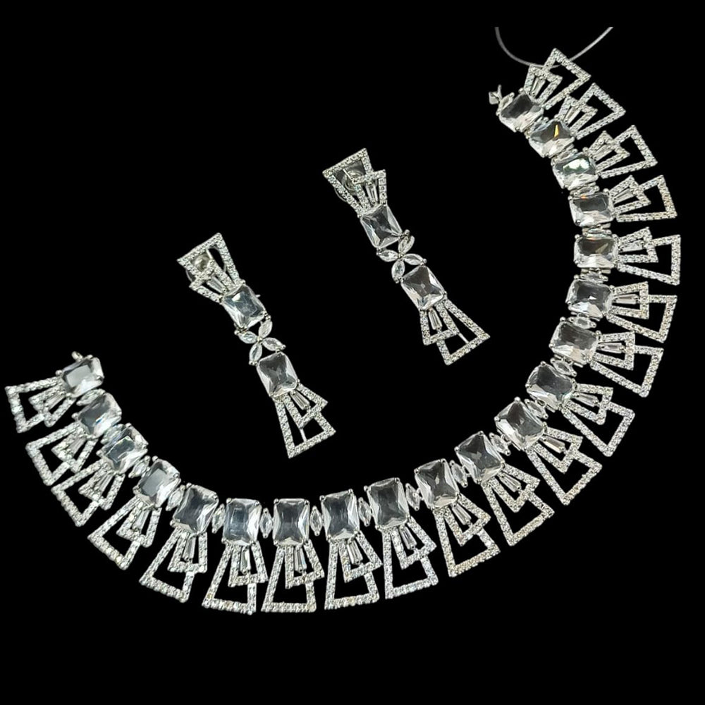 NAFJ Glamorous Silver Plated American Diamond Necklace Set