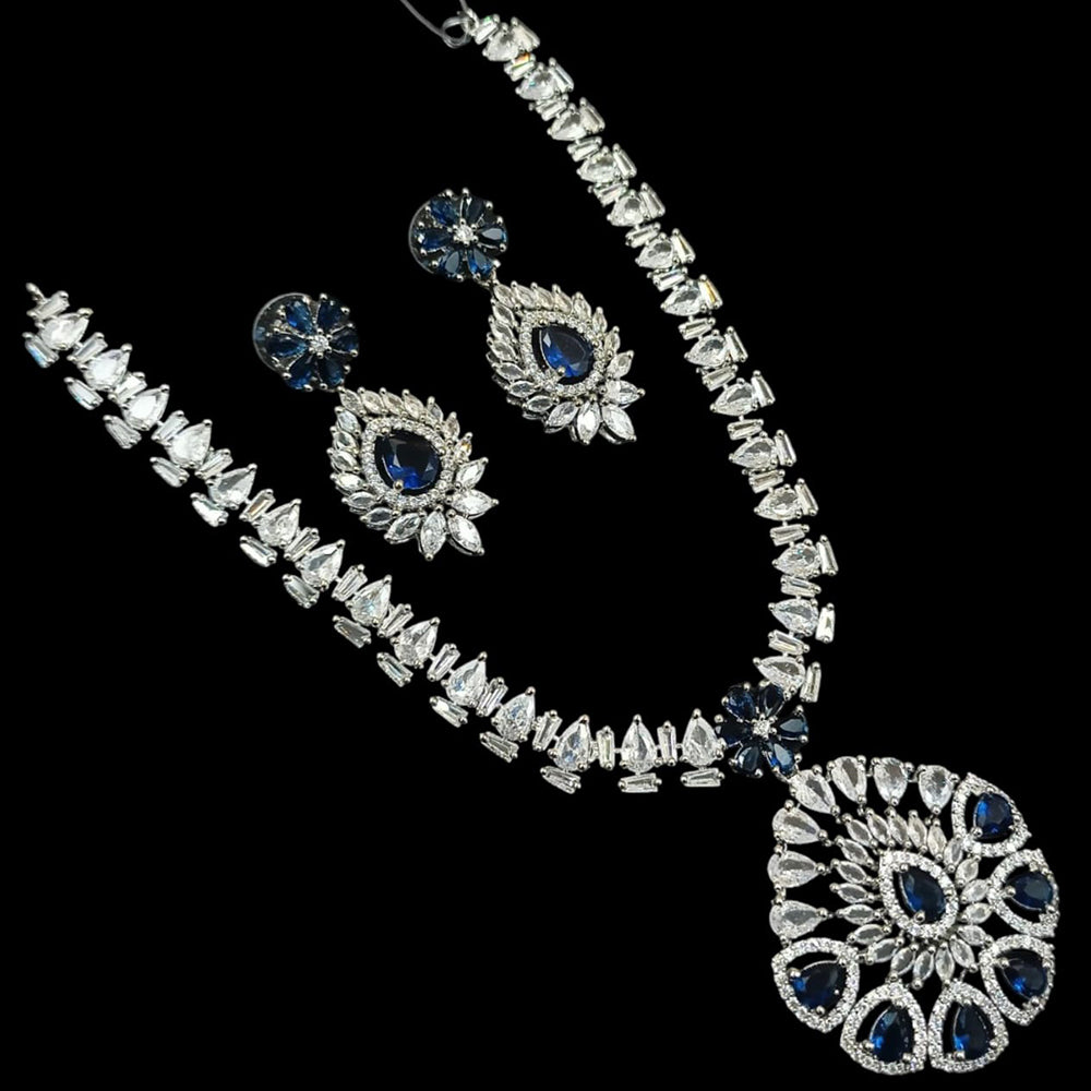NAFJ Glamorous Silver Plated American Diamond Necklace Set