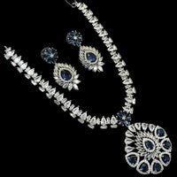 NAFJ Glamorous Silver Plated American Diamond Necklace Set