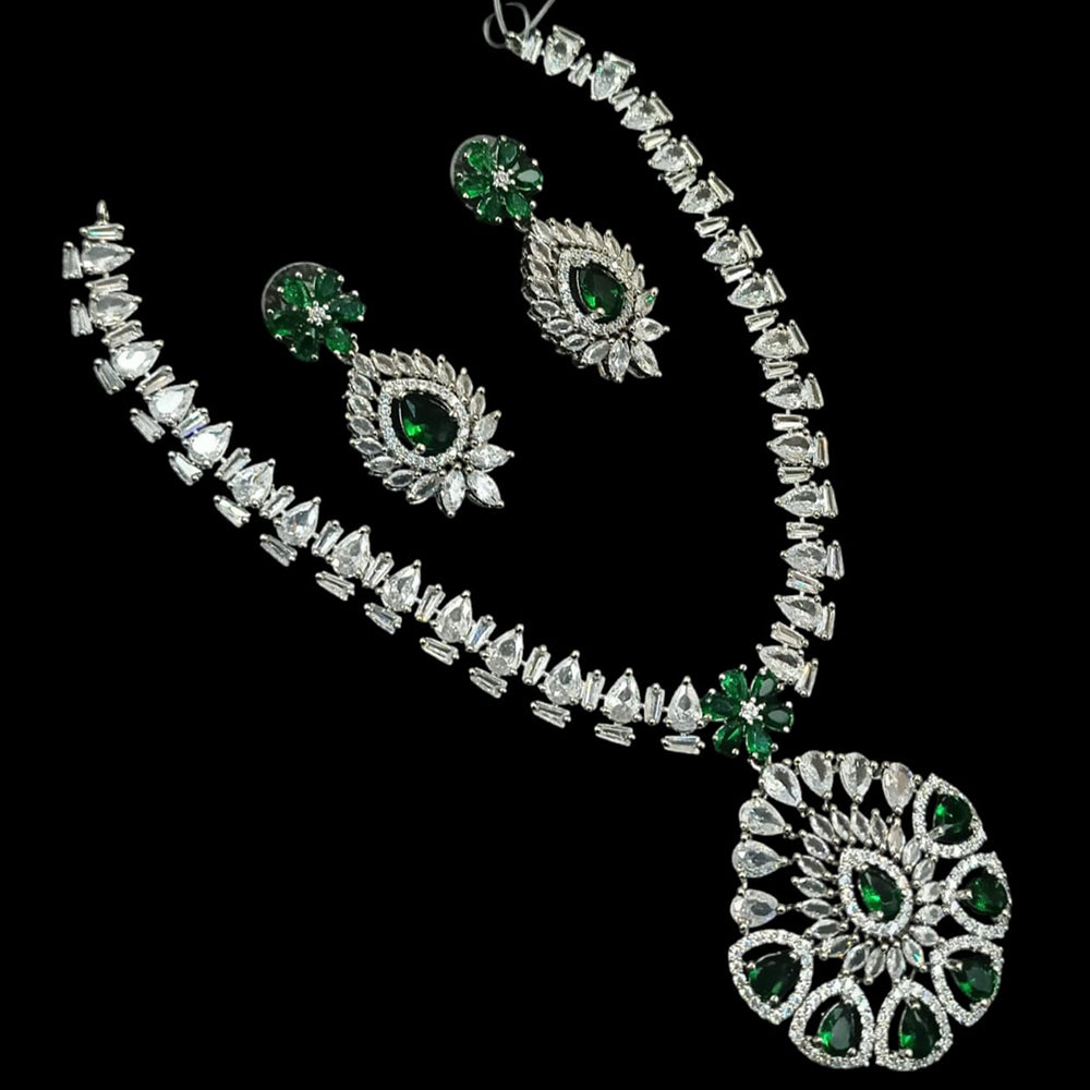 NAFJ Glamorous Silver Plated American Diamond Necklace Set