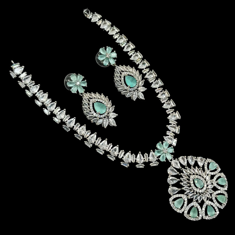 NAFJ Glamorous Silver Plated American Diamond Necklace Set
