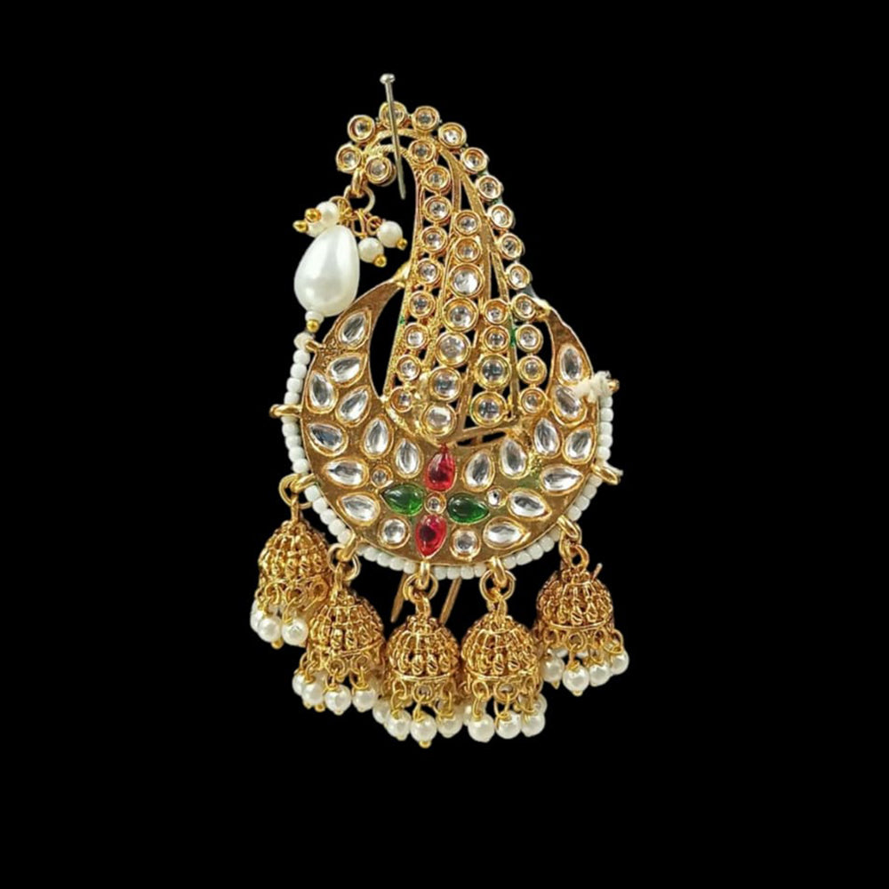 NAFJ Regal Spark Gold Plated Kundan Stone Brooch for Pheta / Saafa / Kalangi