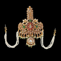 NAFJ Regal Spark Gold Plated Kundan Stone Brooch for Pheta / Saafa / Kalangi
