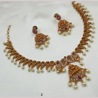 NAFJ Gold Plated Austrian Stone And Pearl Temple Necklace Set