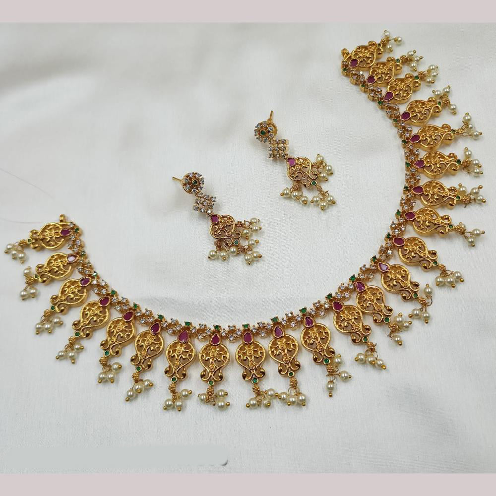 NAFJ Gold Plated Austrian Stone And Pearl Necklace Set