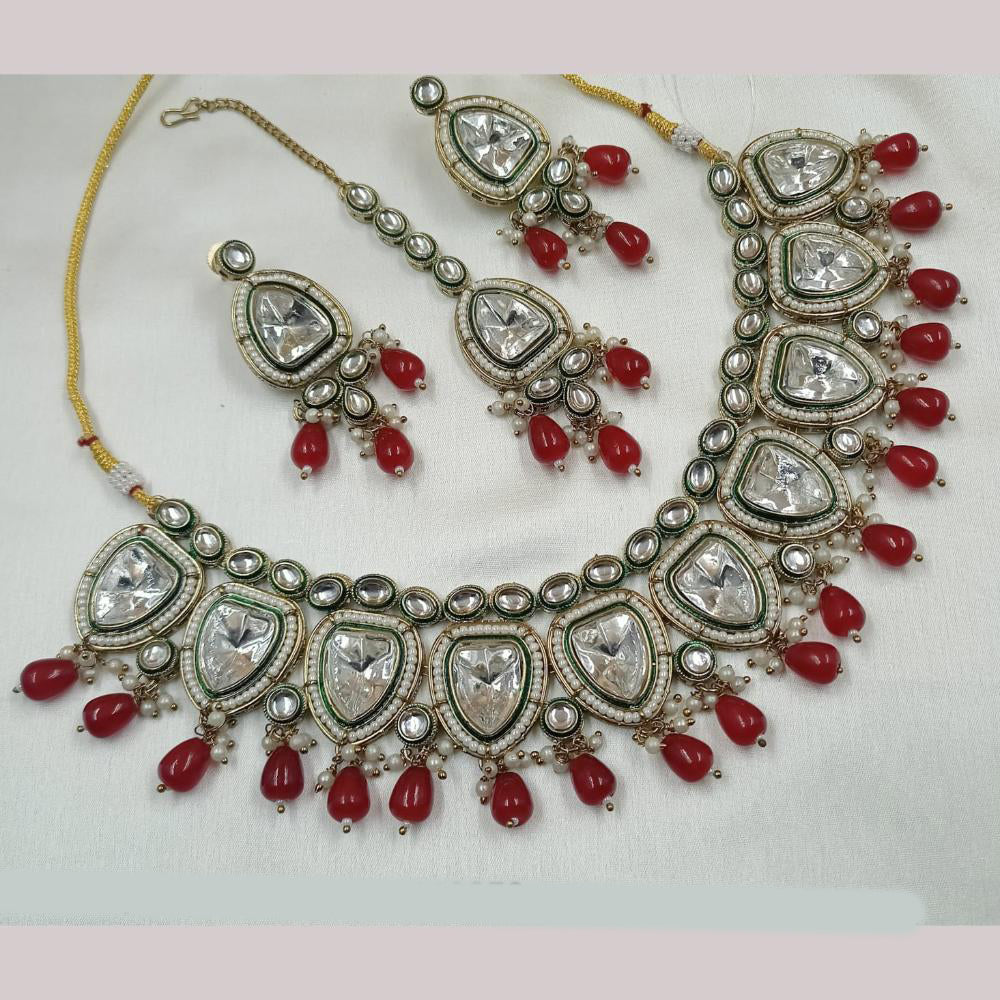 NAFJ Gold Plated Kundan And Beads Necklace Set