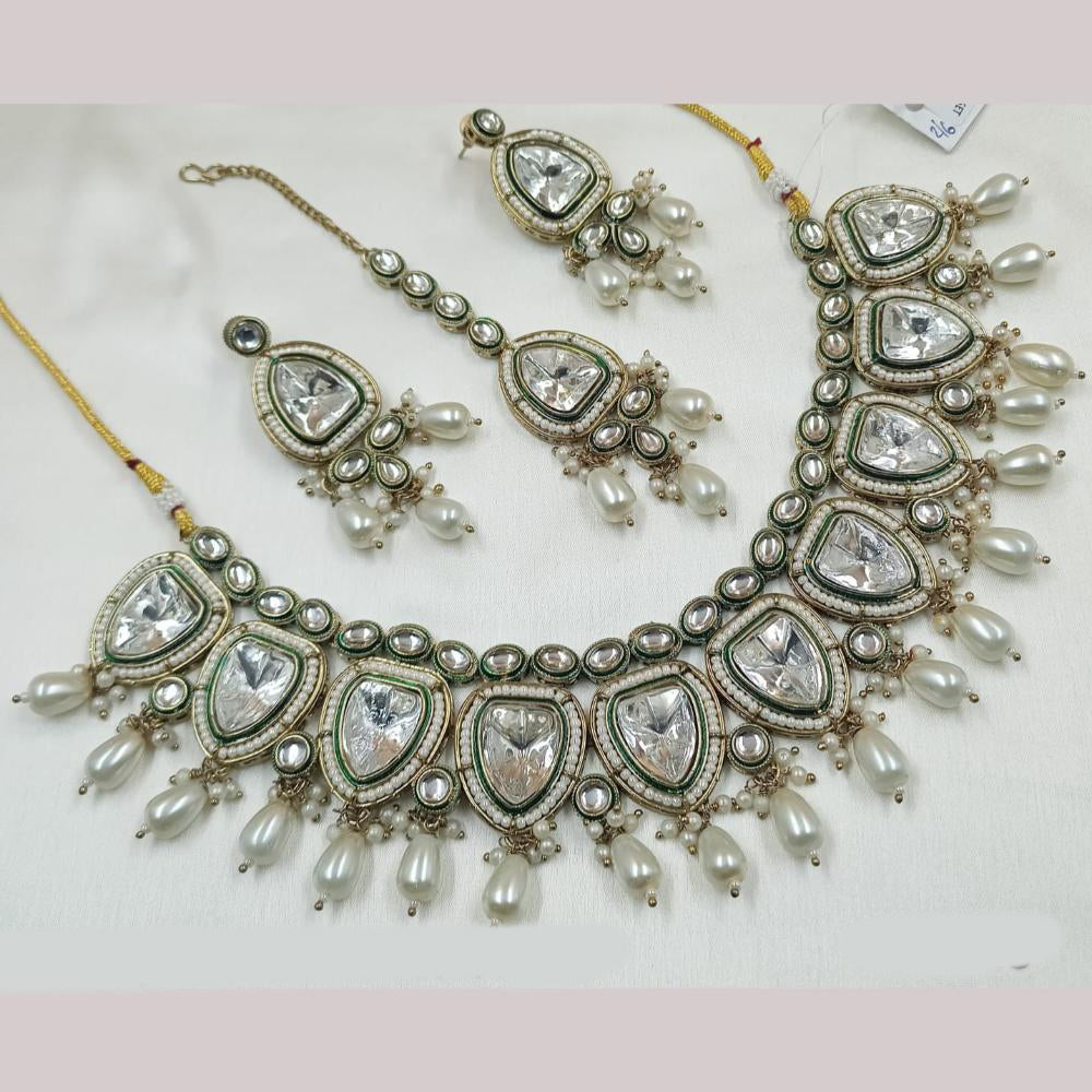 NAFJ Gold Plated Kundan And Beads Necklace Set