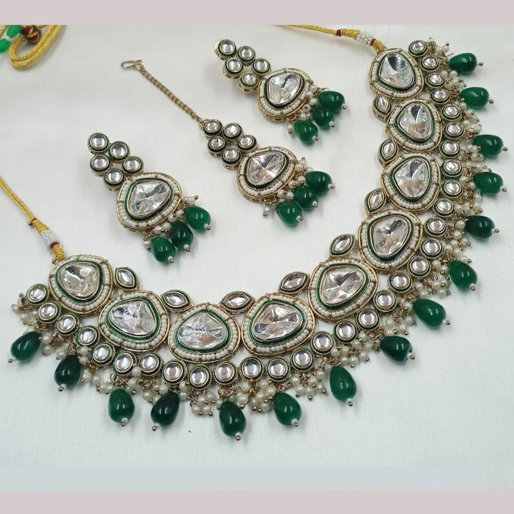 NAFJ Gold Plated Kundan And Beads Necklace Set