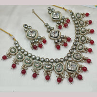 NAFJ Gold Plated Kundan And Beads Necklace Set