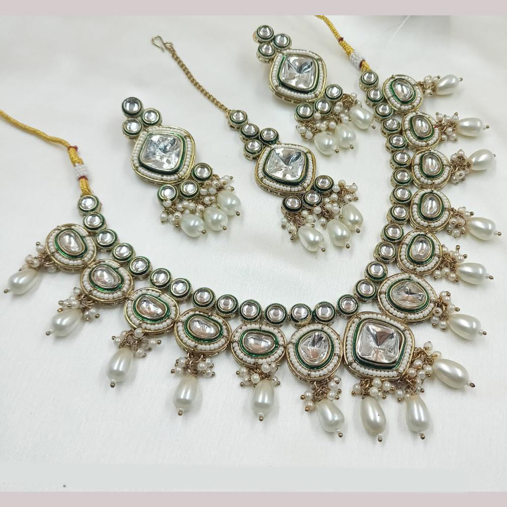 NAFJ Gold Plated Kundan And Beads Necklace Set