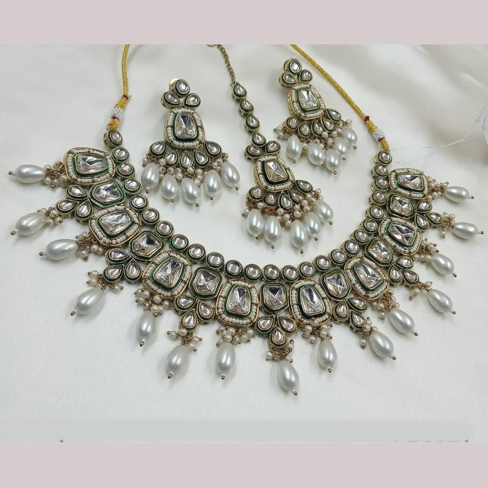 NAFJ Gold Plated Kundan And Beads Necklace Set