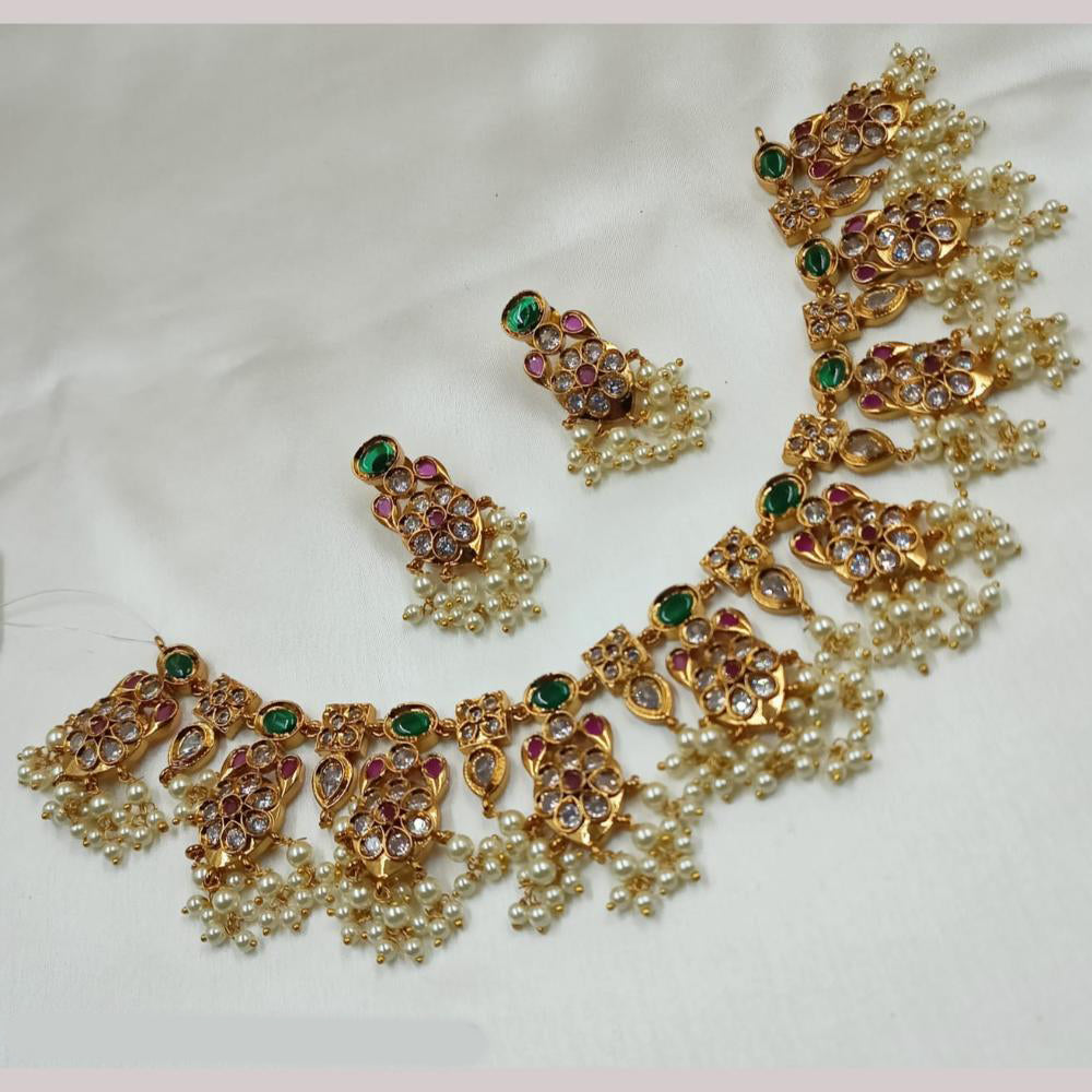 NAFJ Gold Plated Crystal And Pearl Necklace Set