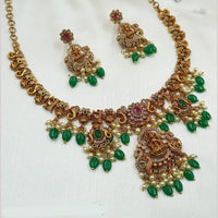 NAFJ Gold Plated Austrian Stone And Pearl Temple Necklace Set