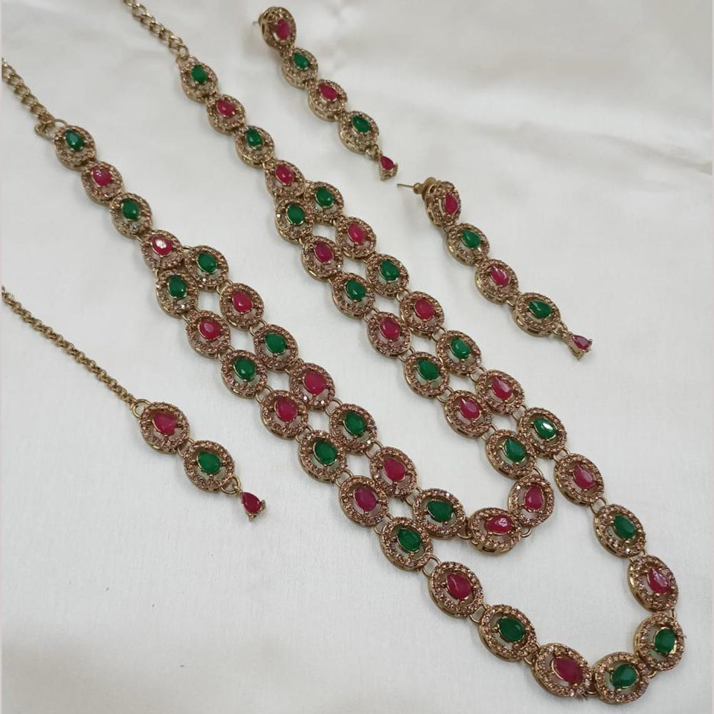 NAFJ Gold Plated Crystal And Austrian Stone Long Necklace Set