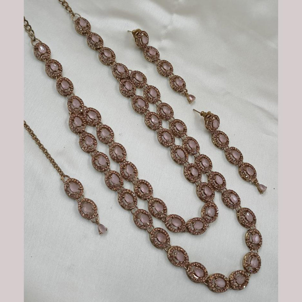NAFJ Gold Plated Crystal And Austrian Stone Long Necklace Set