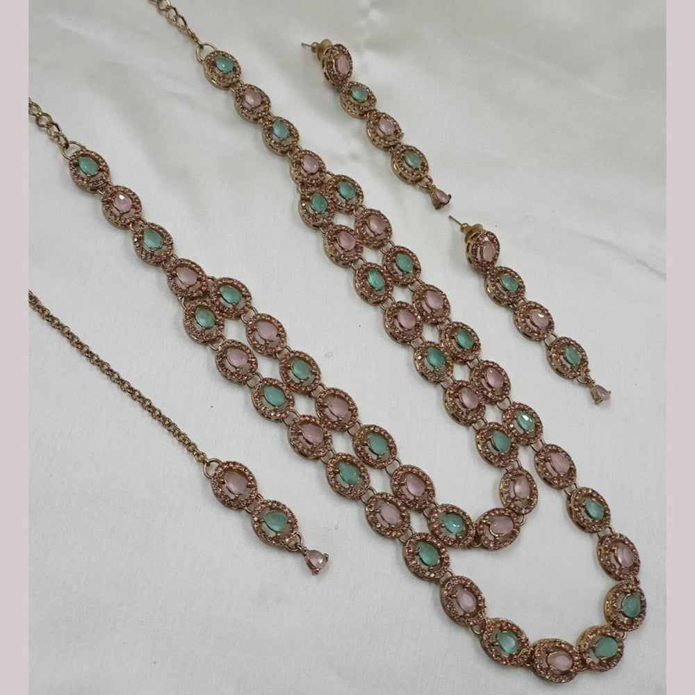 NAFJ Gold Plated Crystal And Austrian Stone Long Necklace Set