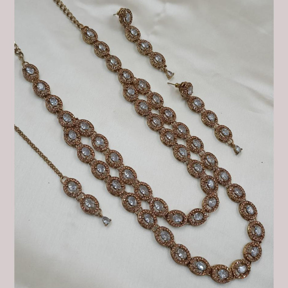 NAFJ Gold Plated Crystal And Austrian Stone Long Necklace Set