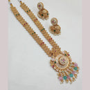 NAFJ Gold Plated Pota Stone And Beads Meenakari Long Necklace Set