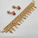 NAFJ Copper Gold Plated Crystal Stone And Beads Necklace Set