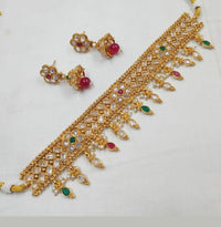 NAFJ Copper Gold Plated Crystal Stone And Beads Necklace Set