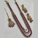 NAFJ Mehndi Plated Crystal Stone And Beads Long Necklace Set