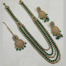 NAFJ Mehndi Plated Crystal Stone And Beads Long Necklace Set