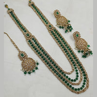 NAFJ Mehndi Plated Crystal Stone And Beads Long Necklace Set