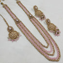 NAFJ Mehndi Plated Crystal Stone And Beads Long Necklace Set